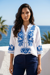 Maglia con Ricamo Azzurro