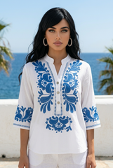 Maglia con Ricamo Azzurro
